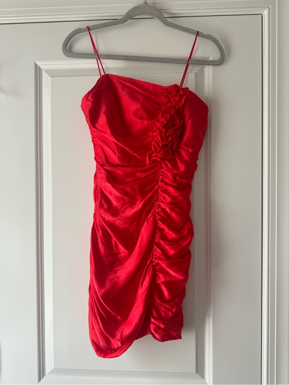 Amanda Uprichard Red Ruched Strapless Dress